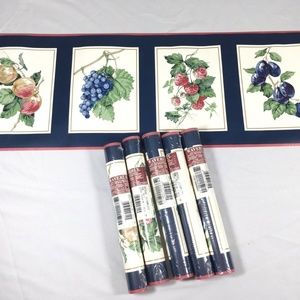 Wallpaper Border Navy Blue Fruit Panels 5 Rolls